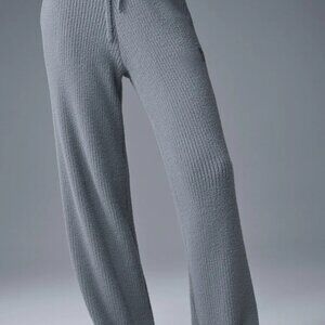 ALO Snuggle Up Sweater High-Waist Wide Leg Pant, Steel Grey, Size Medium